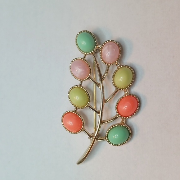 Signed SARAH COVENTRY Multi-Color "Stone" FLOWER BROOCH Orange Yellow Pink VTG - Picture 1 of 6